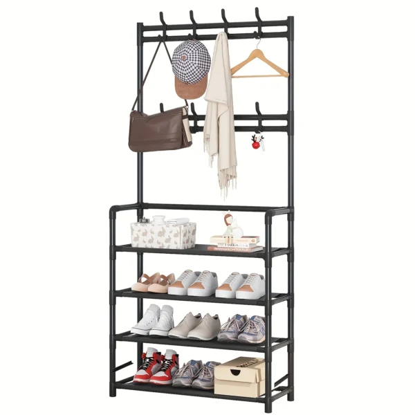 4-Layer Multifunctional Shoe Rack with Hooks – Tidy Up Fast!