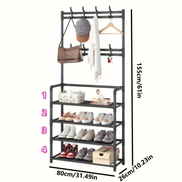 4-Layer Multifunctional Shoe Rack with Hooks – Tidy Up Fast! - Image 3