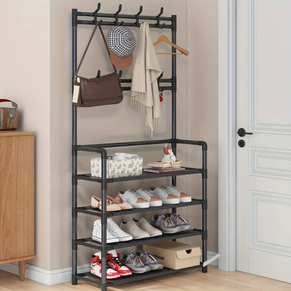 4-Layer Multifunctional Shoe Rack with Hooks – Tidy Up Fast! - Image 2