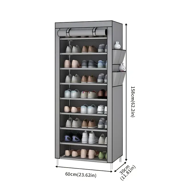 27-Pair Portable Shoe Storage Cabinet – Dust-Proof Organizer with Side Pockets Gray - Image 5