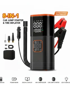 5000A Peak 12V Car Jump Starter & Air Compressor – Emergency Power Station with a Storage Bag