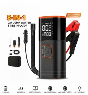 5000A Peak 12V Car Jump Starter & Air Compressor – Emergency Power Station with a Storage Bag