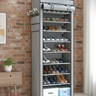 27-Pair Portable Shoe Storage Cabinet – Dust-Proof Organizer with Side Pockets Gray