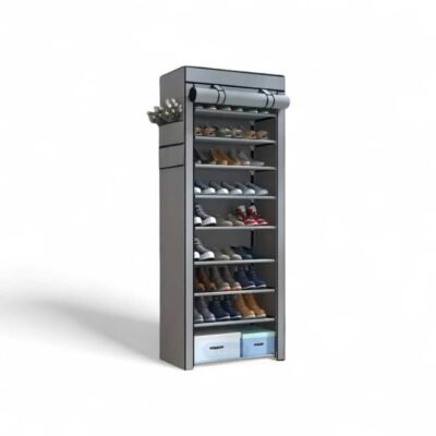 27-Pair Portable Shoe Storage Cabinet – Dust-Proof Organizer with Side Pockets Gray