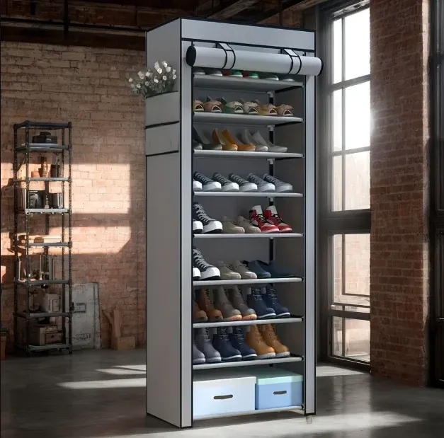 27-Pair Portable Shoe Storage Cabinet – Dust-Proof Organizer with Side Pockets Gray