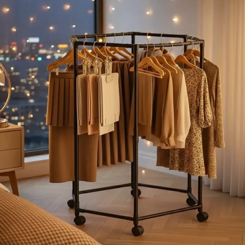 360° Rotating Hexagonal Clothes Rack | 150lb Capacity | Rolling Utility Hanger - Image 2