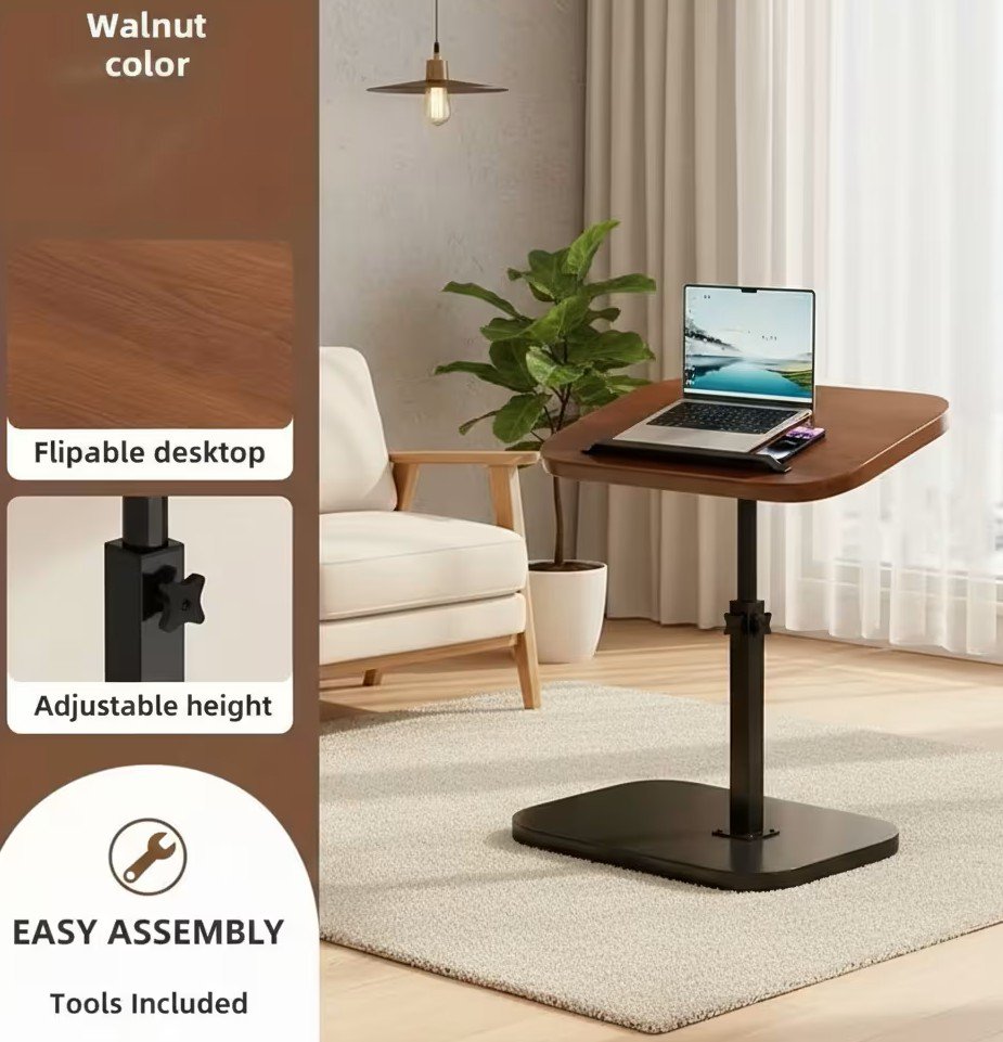 2-in-1 Sofa Side Table & Laptop Desk-Walnut - Image 3