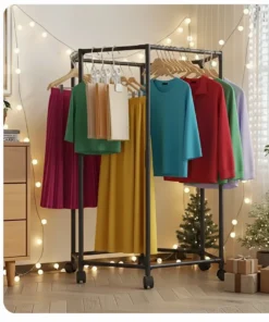 360° Rotating Hexagonal Clothes Rack | 150lb Capacity | Rolling Utility Hanger