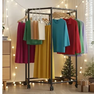 360° Rotating Hexagonal Clothes Rack | 150lb Capacity | Rolling Utility Hanger