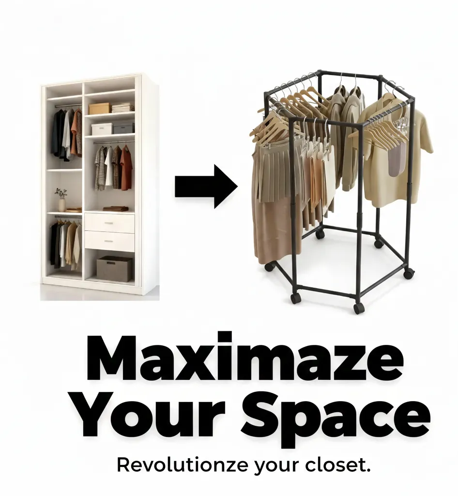 360° Rotating Hexagonal Clothes Rack | 150lb Capacity | Rolling Utility Hanger - Image 3