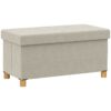 HOMCOM Storage Ottoman Bench, Velvet Upholstered Foldable Ottoman Footrest, Foot Stool with Wood Legs for Living Room, Bedroom, Entryway, Cream white