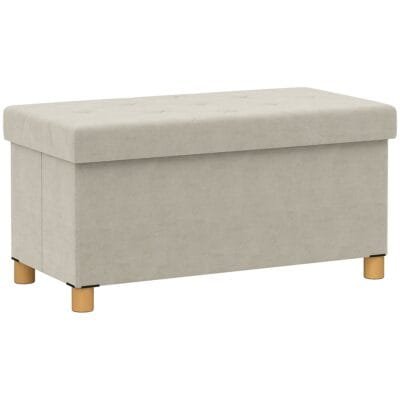 Cream White Velvet Folding Footrest Storage Ottoman Bench