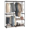 Freestanding Portable Closet Organizer Garment Rack with Triple Hanging Rods – Black