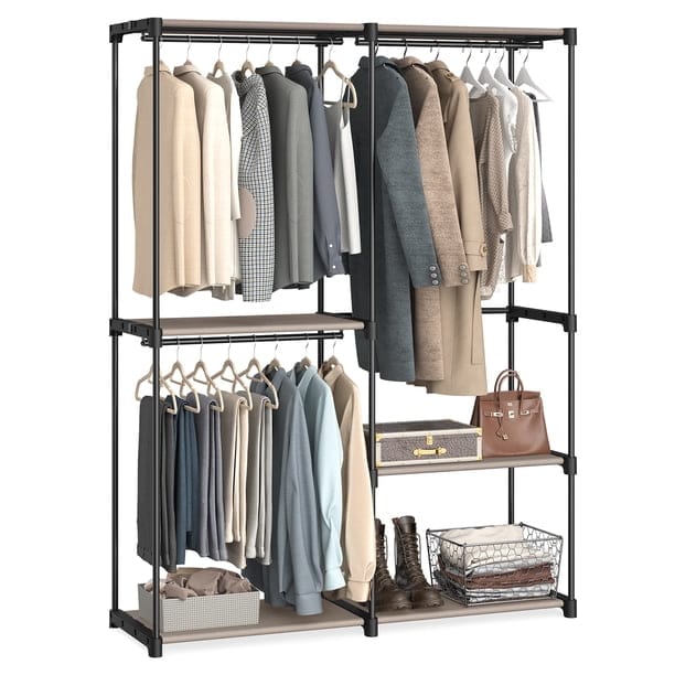 Freestanding Portable Closet Organizer Garment Rack with Triple Hanging Rods – Black