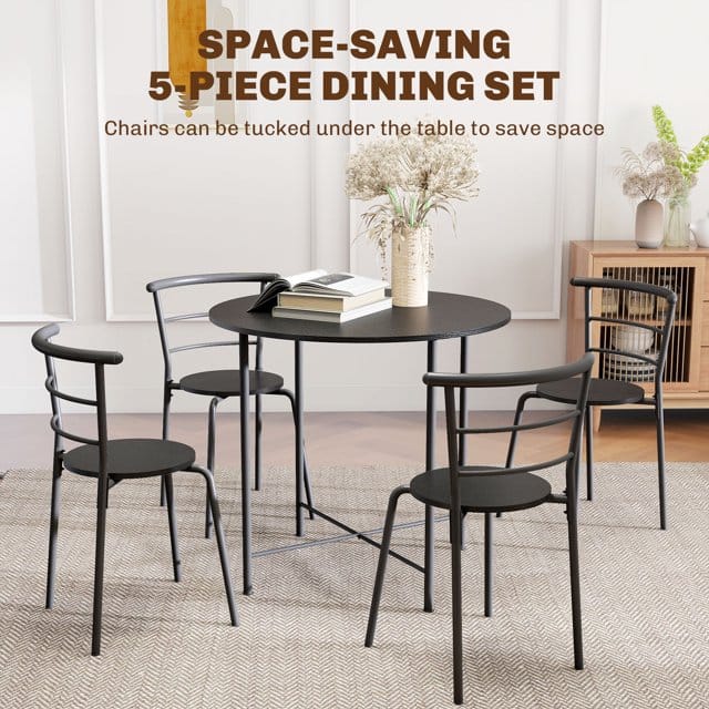 Compact 5-Piece Round Dining Set – Space-Saving Industrial Table with 4 Curved Back Chairs - Image 5