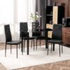 Modern 5-Piece Dining Table Set – Glass Top Table with 4 Cushioned PU Leather Chairs