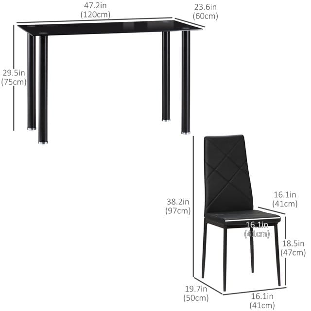 Modern 5-Piece Dining Table Set – Glass Top Table with 4 Cushioned PU Leather Chairs - Image 3