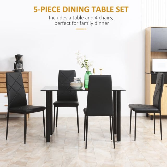 Modern 5-Piece Dining Table Set – Glass Top Table with 4 Cushioned PU Leather Chairs - Image 4