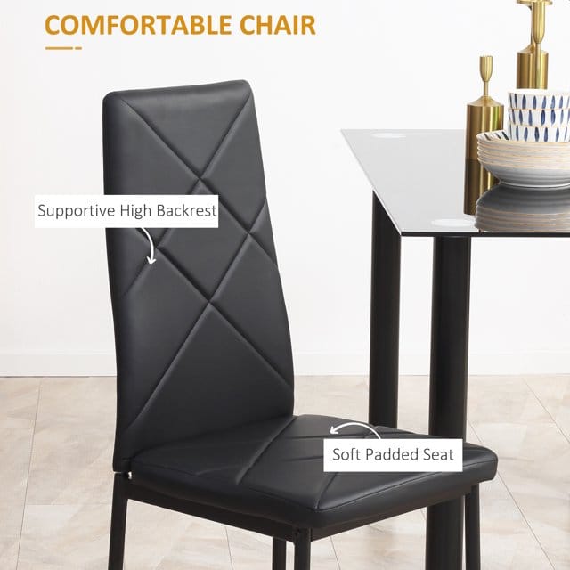 Modern 5-Piece Dining Table Set – Glass Top Table with 4 Cushioned PU Leather Chairs - Image 6