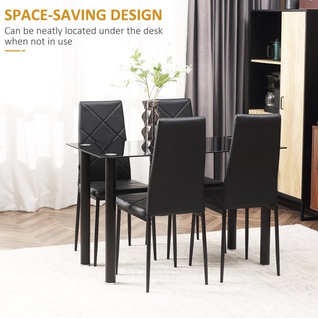 Modern 5-Piece Dining Table Set – Glass Top Table with 4 Cushioned PU Leather Chairs - Image 5