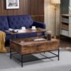 Lift Top Coffee Table with Hidden Storage & Floating Desk – Rustic Brown